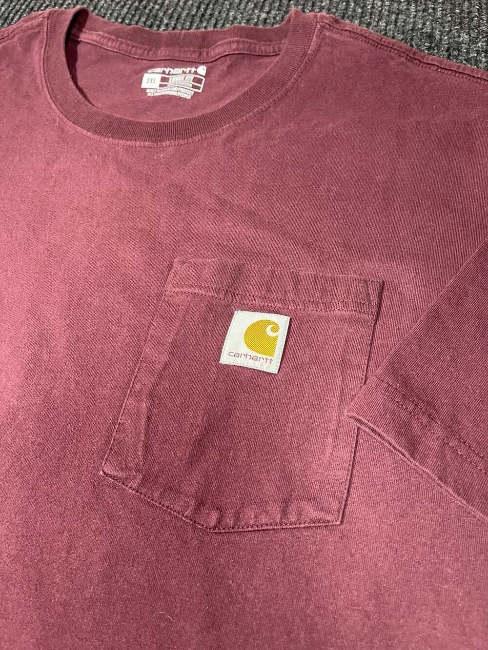 Carhartt Pocket T-Shirt Size 2XL Burgundy Loose Fit